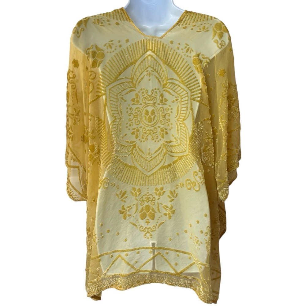 Francesca's Floral Kimono Cover Up Velour Detail Boho Ethereal Whimsy Fairy OS - Picture 5 of 9